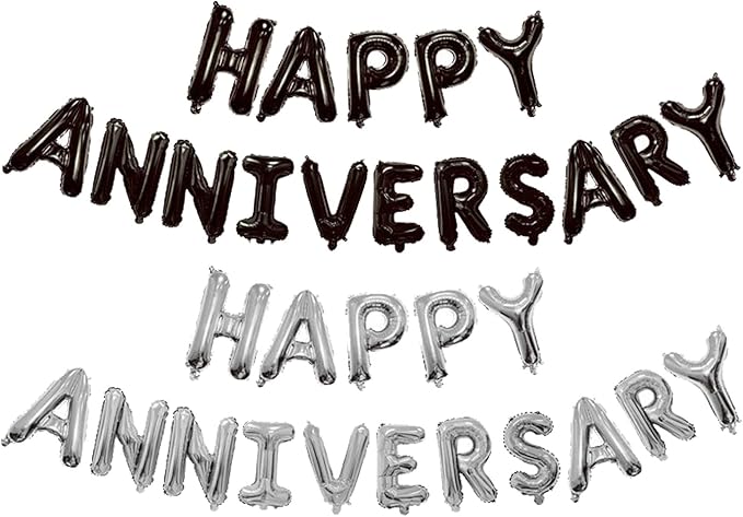 Happy Anniversary Balloon Combination Anniversary Balloon Happy Party Decoration Wedding Decoration (Black and Silver)