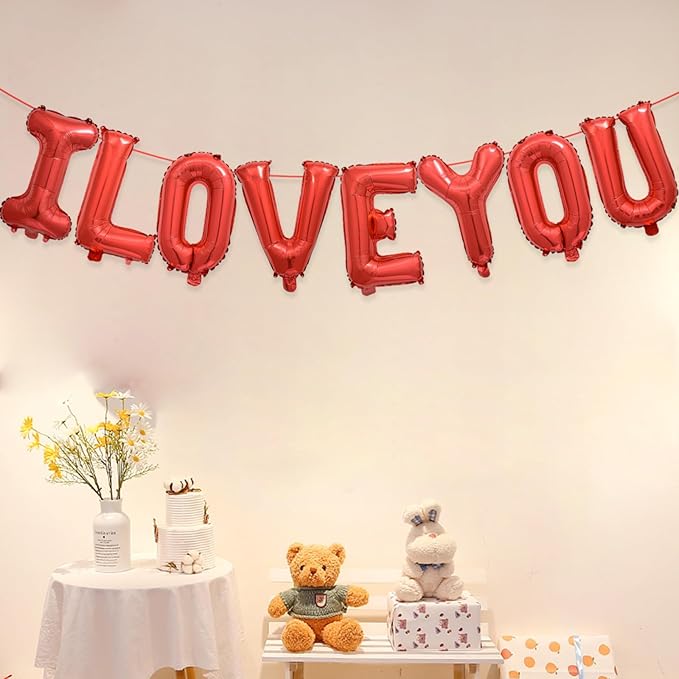 2 Set 16Pcs Red I LOVE YOU Letter Balloons 16in Balloon Foil Letter Decorations Party Decor Red Letter Balloons I LOVE YOU Party Supplies