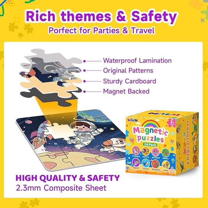 WWN Magnetic Puzzle Christmas Party Favors for Kids: 16 Pack Bulk Magnetic Puzzle Books, Toddler Travel Toys for Car Airplane, Birthday Party Supplies, School Classroom Prizes, Stocking Stuffers