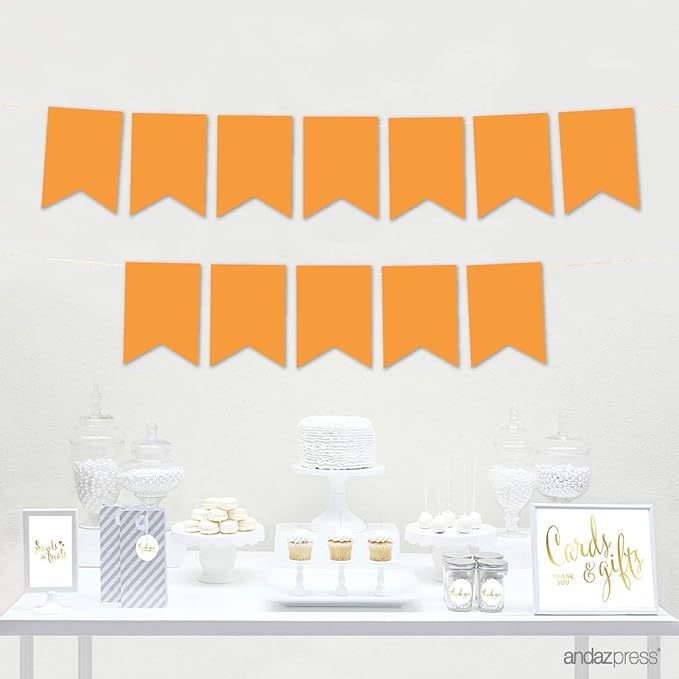 Andaz Press Hanging Pennant Banner with String, Orange, 1-Set, 24 Pennants, Approx. 12-Feet Long