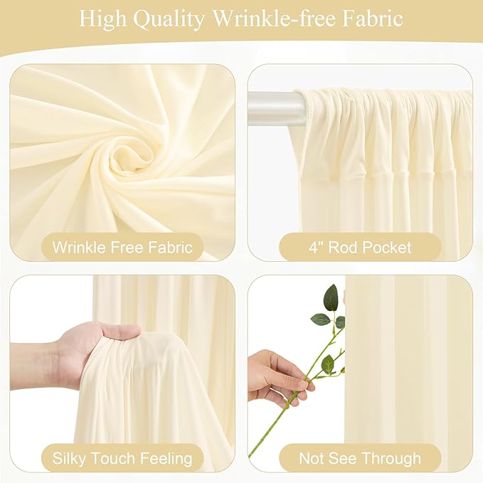 20x10FT Light Champagne Backdrop Curtains with Lights for Parties,Wrinkle Free Wedding Photo Backdrop Curtains for Baby Shower Birthday Ceremony Reception Home Party Decorations-5ft x 10ft,4 Panels
