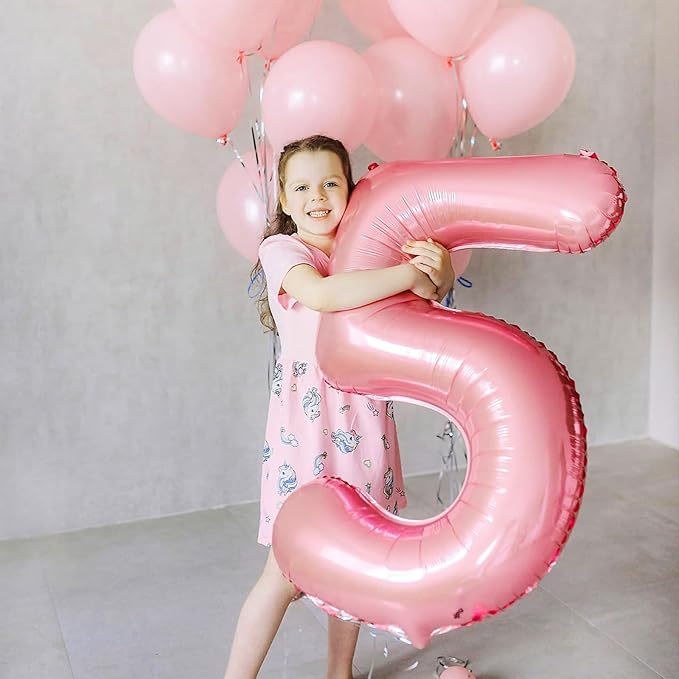 40 Inch Pink Number 5 Balloon, Light Pink Number Balloons Set 0-9, Large Baby Pink 5 Balloon Numbers, Pastel Pink Foil Digital 5 Balloons Helium for Girls Baby Shower 5th Birthday Party Decorations