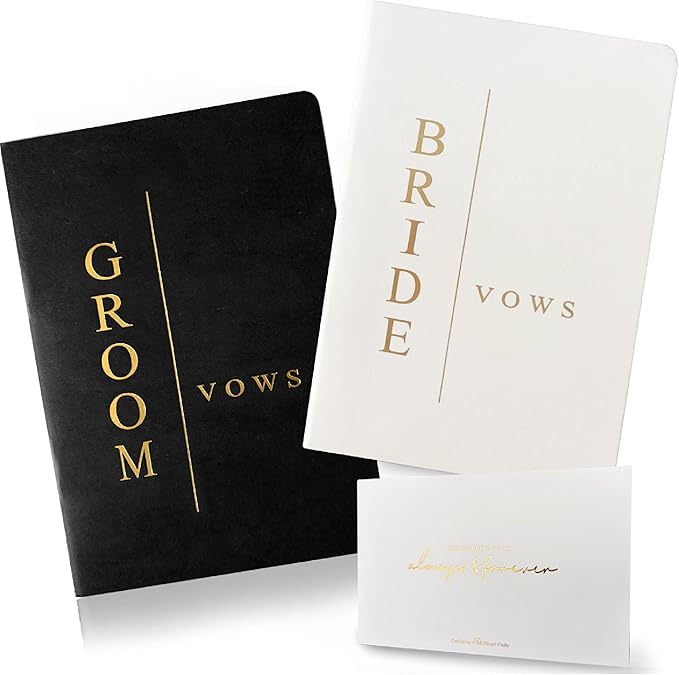 WeddingGiftsWedding Vow Books for Bride and Groom, His and Hers Vow Books for Wedding-Soft Touch Gold Foil Engraving, Engagement | Wedding Essentials