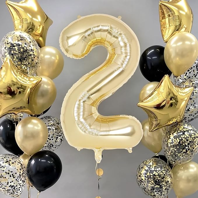 Light Gold Number 2 Balloon 40 Inch, Big Large Foil Helium White Gold Number Balloons, Giant Mylar Number 2 Balloons for 2 Year Old Birthday Party Decorations Supplies Anniversary