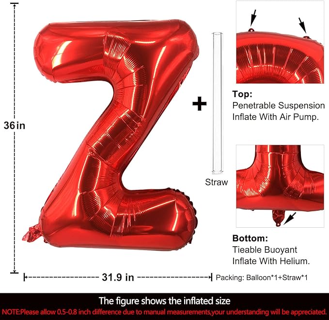 Lovoir 40 Inch Large Red Letter Z Balloons Big Size Jumbo Mylar Foil Helium Balloon for Birthday Party Celebration Decorations Alphabet Red Z