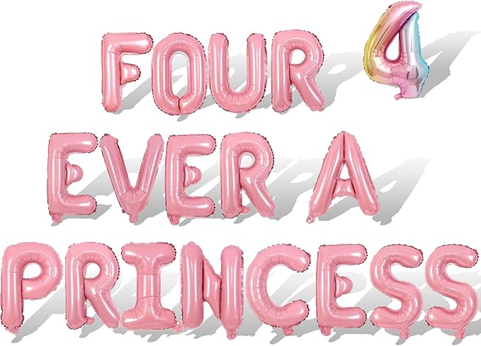 2 Set 34Pcs Pink FOUR EVER A PRINCESS Letter Balloons 16in Balloon Foil Letter Decorations Party Decor Pink Letter Balloons FOUR EVER A PRINCESS Party Supplies