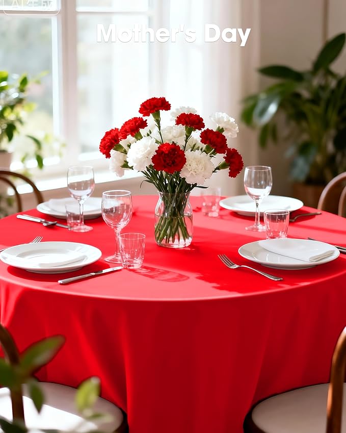 Pureegg Plastic Table Cloth Disposable 6 Pack, 84'' Round Table Cloths, Valentines Day, Thanksgiving, Christmas Decorations, Fall Tablecloths, Round, Plastic Cover, Waterproof, Red