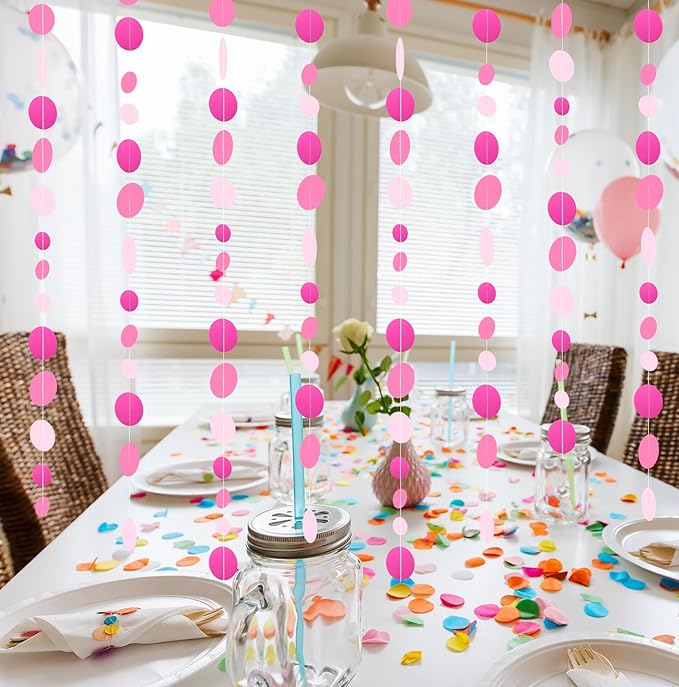 MIAHART 52 Feet Circle Dots Garland Lavender Paper Garland for Birthday Bridal Wedding Baby Shower Christmas Valentine Day Lilac Theme Party Decorations (Pink)