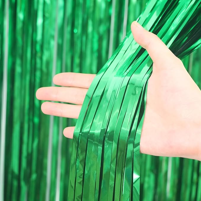 3.3 x 6.6 ft Foil Fringe Backdrop Curtains, Tinsel Streamers Party Decorations, Fringe Backdrop for Birthday, Baby Shower, Gender Reveal, Graduation (6, Green)