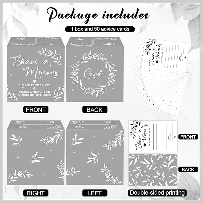 Pajean 50 Pcs Share a Memory Cards for Collections of Life, Memory Cards Box for Guest Ideas Funeral Graduation Wedding Bridal Shower Birthday Anniversary Retirement(Grey,Trendy)