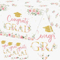 3Pack Graduation Tablecloth,Graduation Party Decorations Pink Gold Floral Congrats Grad Table Cover Plastic Rectangle Table Cloths for Class of 2026 High School College Graduates Party Supplies