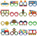 Pajean 32 Pcs Train Party Decoration Train Themed Paper Eyeglasses Photo Booth Props Transportation Party Supplies Paper Glasses Frame for Traffic Birthday Christmas Gift Decor Prizes