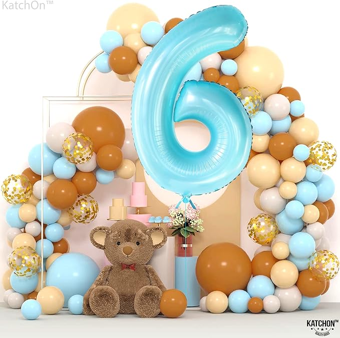 KatchOn Giant Light Blue Number 6 Balloon - 40 Inch, Pack of 1, Helium Supported, Unisex Children, Birthday, Number Balloon