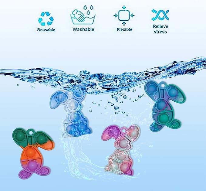24Pcs Easter Pop Its and Basket Stuffers with Colorful Eggshell,Mini Pop Keychain Rainbow Silicone Simple Fidget Toys Fidget Relieve Anxiety Stress Hand Office Desk Toys for Kids Adults