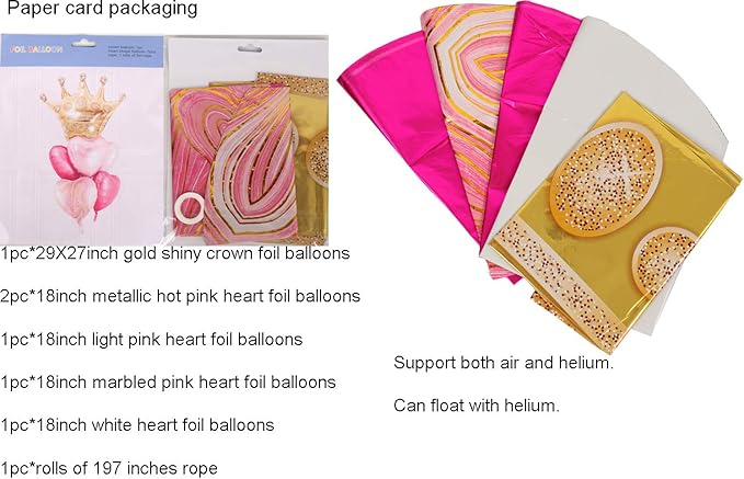 Pink Balloons Birthday Decorations，Gold Crown Princess Foil Balloons Set for Girls Women Party Decorations Baby Shower