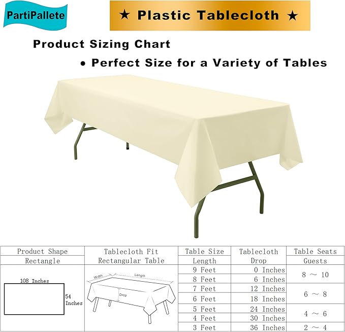 3-Pack Premium Plastic Ivory Tablecloth Disposable 54" x 108" Rectangle Cream Table Cover PEVA Party Milky Off White Table Cloths for Birthday Wedding Engagement Bridal Shower Banquet