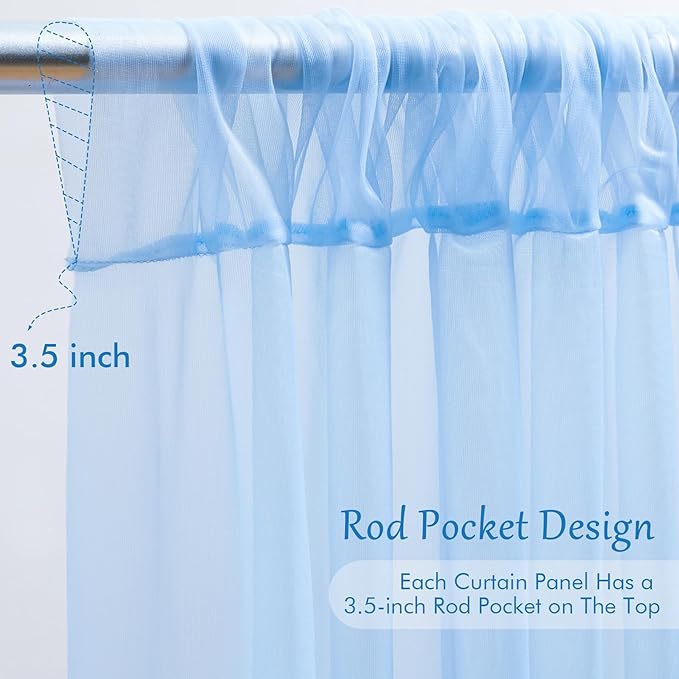 10x8ft Baby Blue Tulle Backdrop Curtain with Lights String for Parites, Sheer Photo Backdrop Curtains for Wedding Baby Shower Baby Boy Shower Birthday Party Photo Shoot Background Decorations