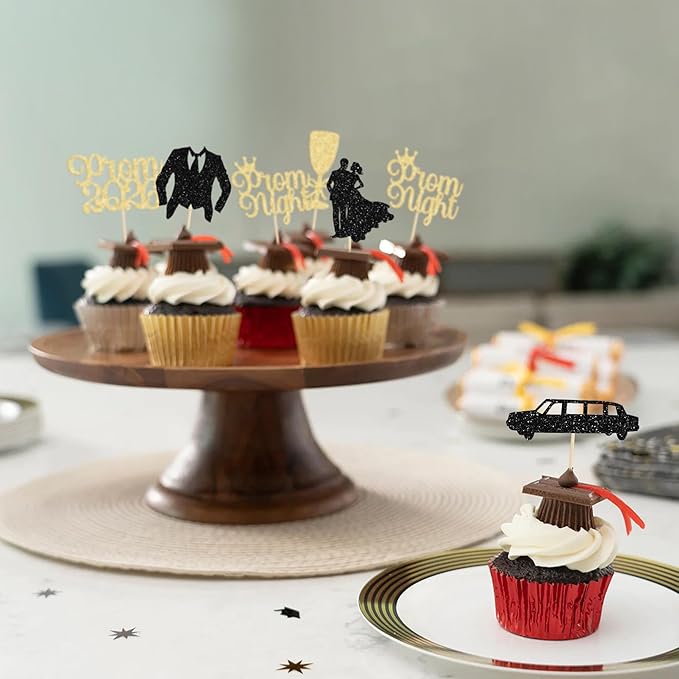 Gyufise 24Pcs Prom Cupcake Topper Prom Decorations for Party 2026 Prom Graduation Cupcake Topper 2026 Graduation Decorations Class of 2026 College Graduation Decorations