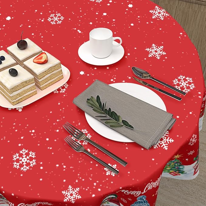 Christmas Round Tablecloth 70 Inch Xmas Snowman and Snowflake Pattern Circle Table Cloth Winter Table Cover Washable Polyester Decor for Home Kitchen Dinning Party