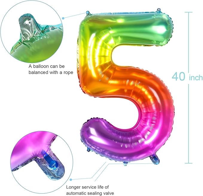 Number Balloon | Number 6 Balloon for 6th Rainbow Birthday Decorations | Giant Multicolor Mylar 6 Balloon Number - 40 Inch | Big Foil Colorful 6 Birthday Balloon for Anniversary Party Supplies Favors