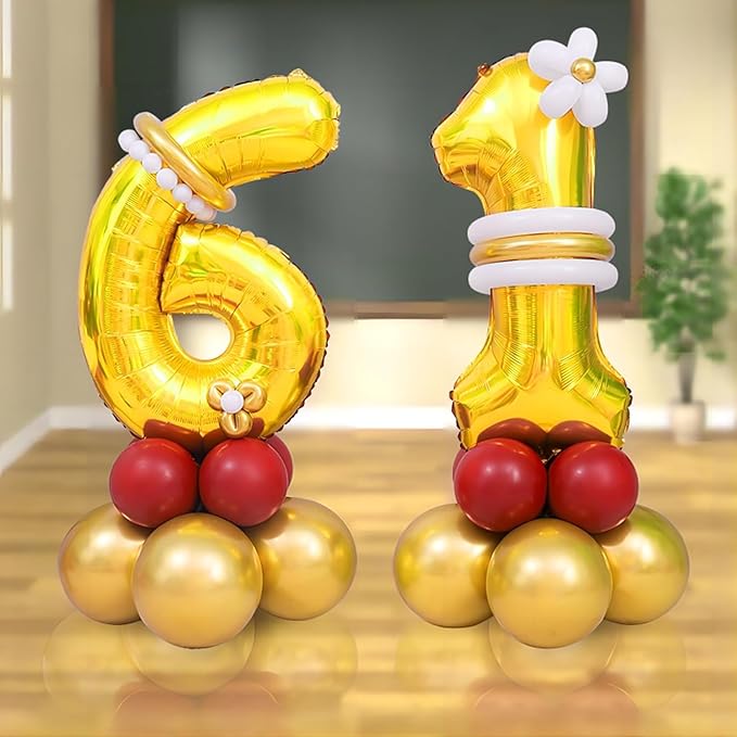 16 In Gold Large Numbers Balloons 0-9, Self Inflating Number 6 Balloons for Boys Girls, Big Gold Digit 6 Balloons for Women Men Birthday Party Anniversary Wedding Supplies Decorations
