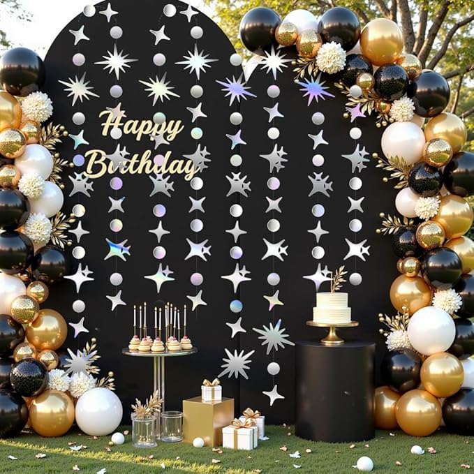 Glitter Star Garlands Decorations, 46 Feet Star Paper Garland Banner, Circle Dot Star Hanging Streamers for Valentine's Day Wedding Anniversary Birthday Ramadan Graduation Party Supplies Decorations