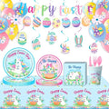 Easter Party Supplies Set, Easter Theme 331 Pieces with Plates, Napkins, Cups, Banner, Balloon, Tablecloth, Flag Swirls and Tableware for 40 Guest Pink and Blue Design for Party