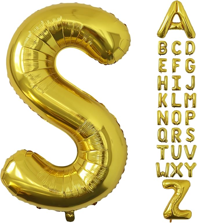 Letter Balloons Gold Party Balloon - 40 Inch Large Gold Letter S Balloon, Letter Balloon Birthday Decorations, Balloon for Women Men Anniversary Party Decorations Supplies