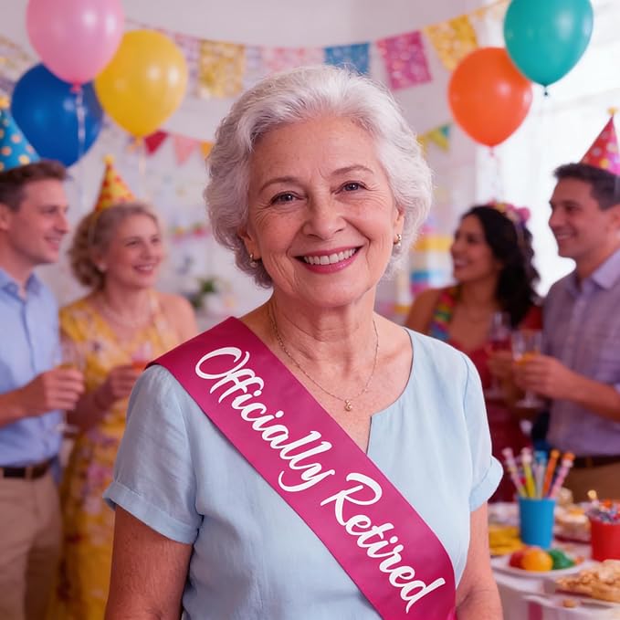 Officially Retired Sash, Reitrement Sash for Men and Women Retirement Party Decorations Supplies, Hot Pink + Silver(Officially Retired)