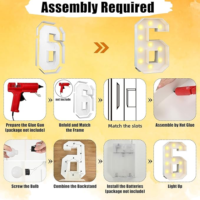Marquee 4ft Numbers with Light up Number 6 White Mosaic Frame Slots-in Letter 6 for 6th Birthday Party Decorations Pre-Cut Cardboard Large Giant Cut-Out Thick Foam Board Sign Anniversary Graduation