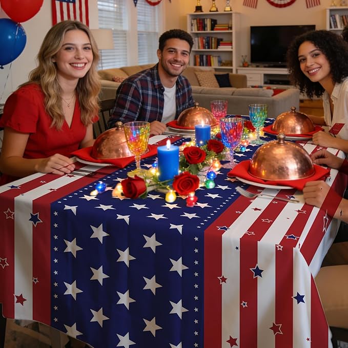 6 Pack Patriotic Disposable Plastic Tablecloth 54" x 108" Memorial Themed Party Table Cloths Disposable for 6 to 8 Foot Tables Independence Day Party Indoor or Outdoor (American Flag)