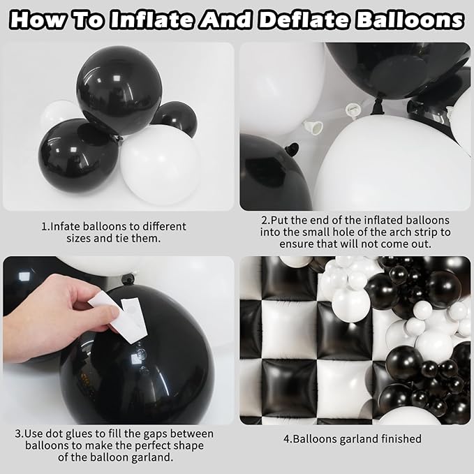 Black and White Checkered Square Foil Balloons Backdrop Wall, Double Sided Tunnel with Black White Balloon Arch Garland Kit for Checkerboard Racing Themed Celebration Graduation Party Decorations
