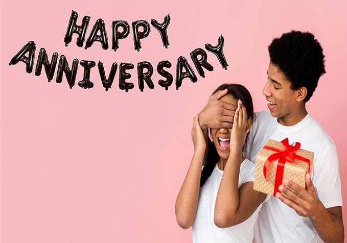 Black Happy Anniversary Balloons,Happy Anniversary Party Decorations 16Inch
