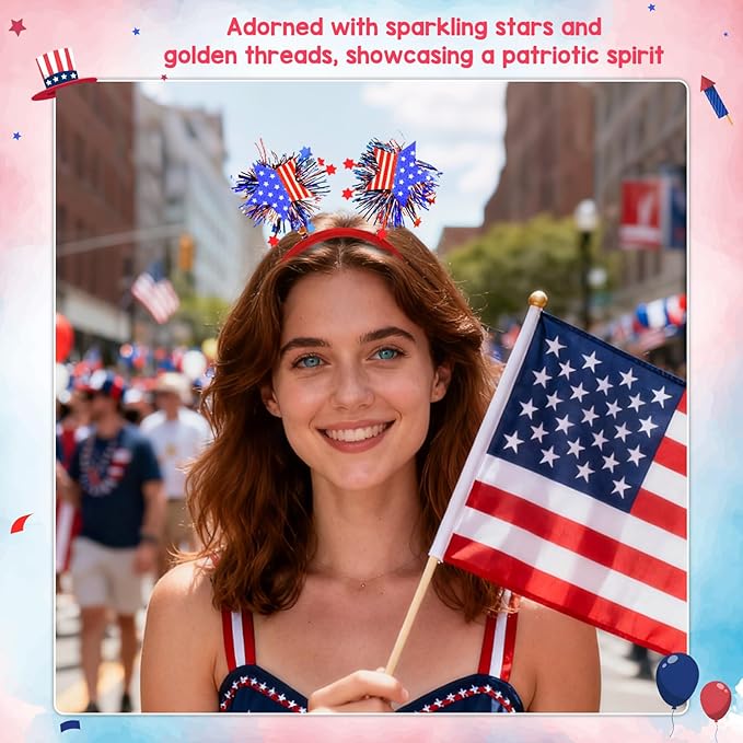 Independence Day Gifts for Women USA Flag Star Red White Blue Ribbon Headband 4th of July Hair Decor Party Accessories