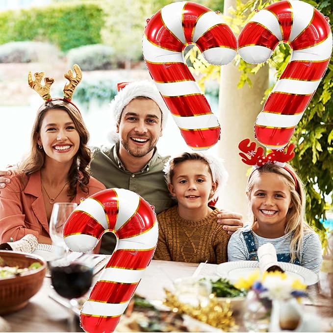 Candy Cane Balloons Christmas Balloons Candy Cane Foil Balloon for Christmas Birthday Party Supplies Decorations Xmas New Year Decor Ballons Arch Kits Party Balloon Set 3pcs