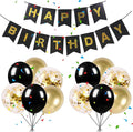 ZHENGYE Black Gold Party Decoration Happy Birthday Banner Sign Latex Confetti Balloons for Men Women Birthday Party Decoration Supplies