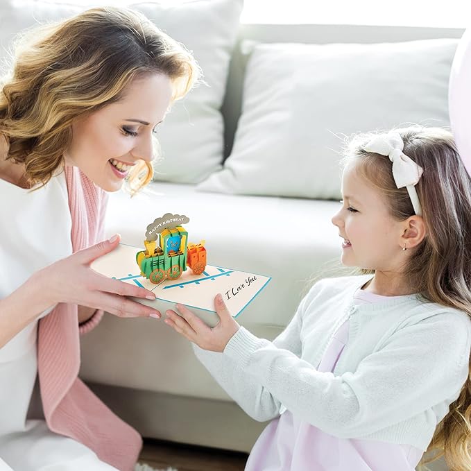 Pop Up Birthday Card – 6x12 Birthday Train Gift Card | Colorful Greetings Card for Kids and Adults – 3D Pop-up Birthday Card for Kids | Popup Card for Special Day – Mom Birthday Card