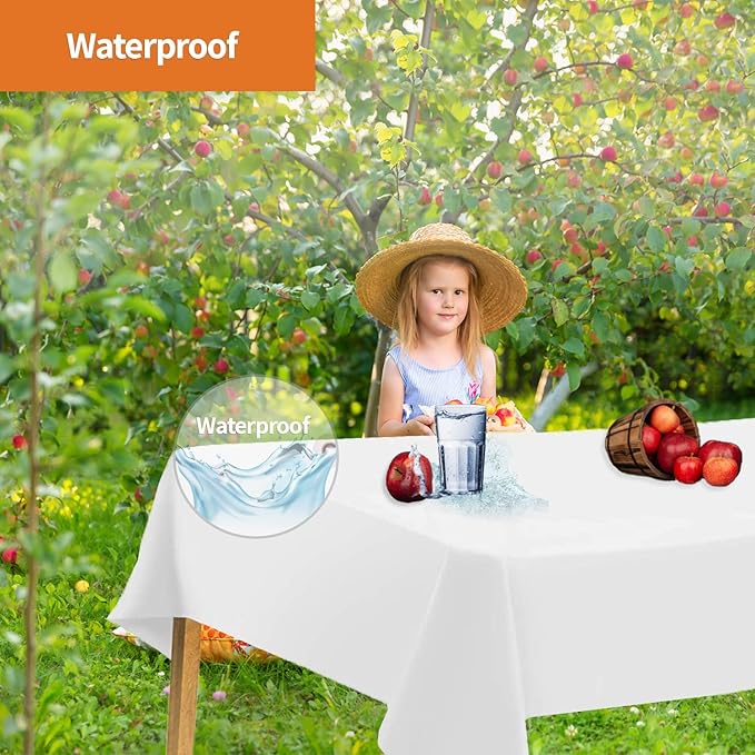 Party Dimensions White Disposable Plastic Tablecloth for Rectangle Tables (48 Pack) Premium Decorative Table Cloths for Parties, Events & Weddings, Indoors & Outdoors, 54 x 108 inches