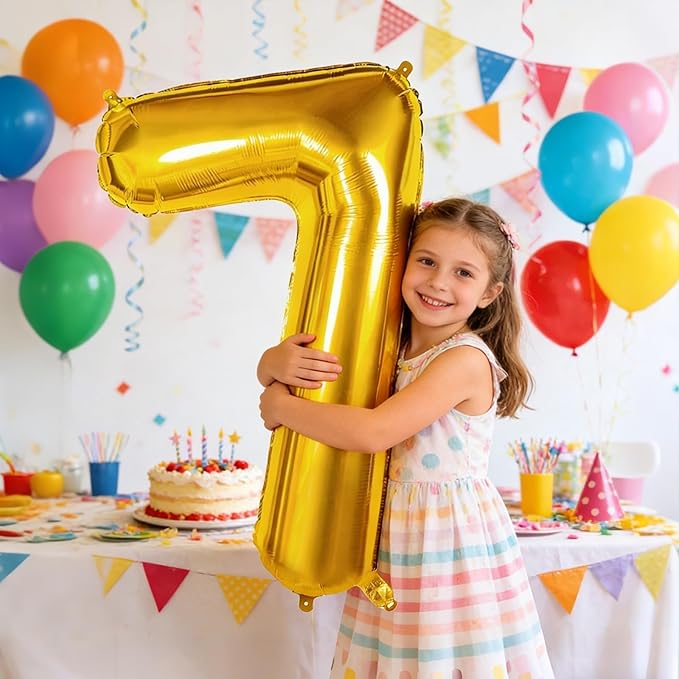 Smlpuame 40 inch Number Balloon 0-9 Gold Large Number 7 Balloons,Digital Balloons for Birthday Party Celebration Decorations Supplies, Helium Foil Number Balloons for Wedding Anniversary