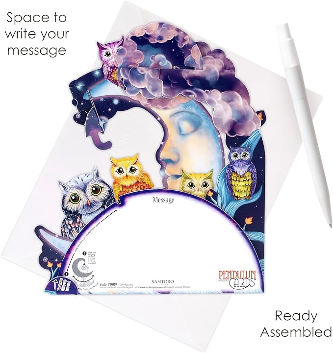 Santoro Pendulum, 3D Pop Up Greeting Card - Owls - Birthday Card for Him, for Her, for Kids, Birthday