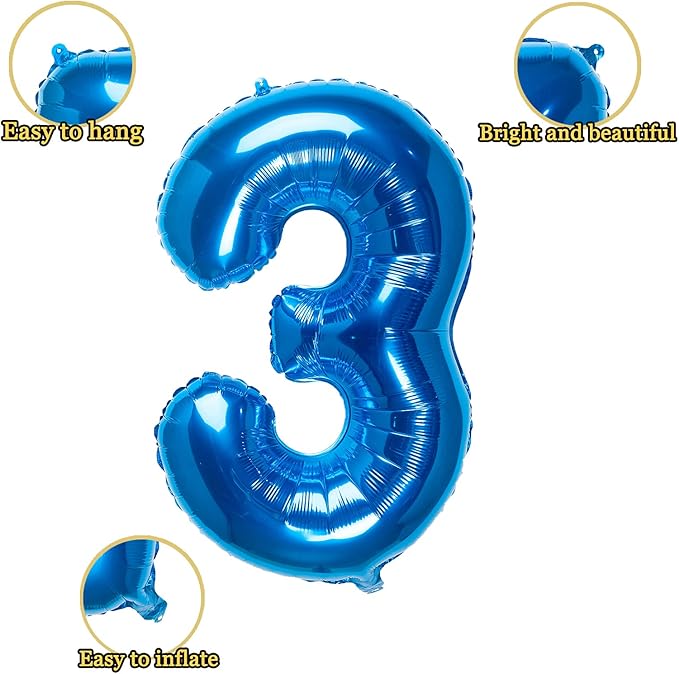 32 Inch Blue Number 3 Balloons Foil Ballon Digital Birthday Party Decoration Supplies (Blue Number 3 Balloon)