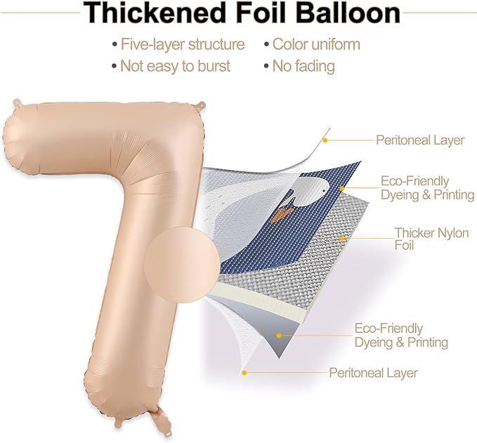 Number 7 Balloon, 7 Balloon, Number Balloons 40 Inch, Beige Large Big Foil Number Balloons for Birthday Party Graduation Wedding Anniversary Baby Shower Bachelorette Decoration Supplies