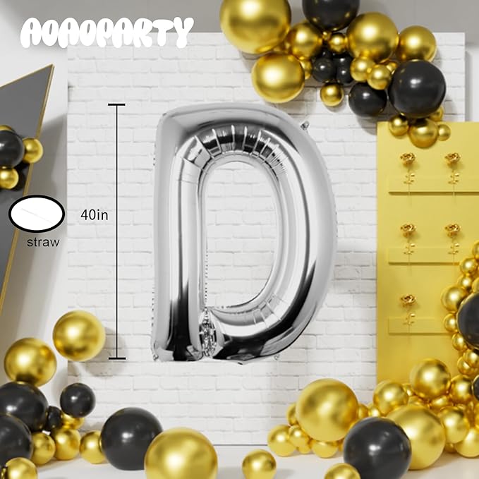 Letter Balloons 40Inch Large Giant big Foil Mylar Silver Balloons D for Birthday Party Decorations
