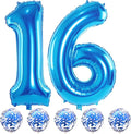 Blue 16 Birthday Balloon Numbers, 40 Inch Large Foil Number 1 & 6 Balloons with Blue Confetti Helium Balloons, 16th 61st Birthday Balloons for Boys Girls Men Anniversary Baby Shower Party Decorations