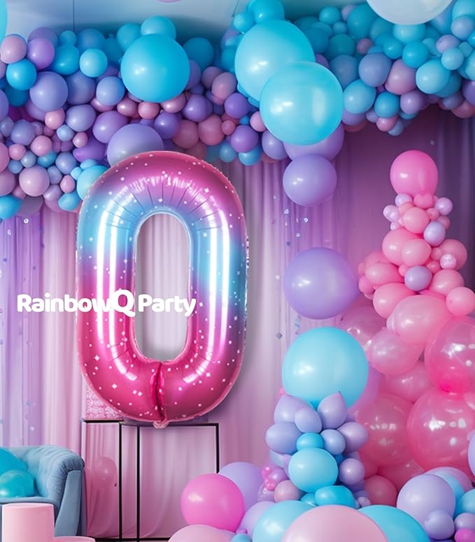 0 Balloon Number 40 Inch for Boy or Girl Big Starry 0-9 Foil Mylar Large 0 Number Balloon Happy 0th Birthday Party Anniversary Decorations Supplies