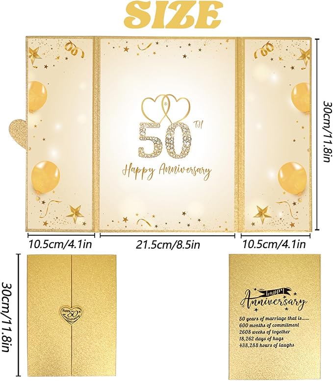 Trgowaul Gold 50th Wedding Anniversary Decorations, Happy 50th Anniversary Guest Book Alternative, 50th Anniversary Signature Book, White Gold Gift Card for 50 Years Wedding Anniversary Party Supplies