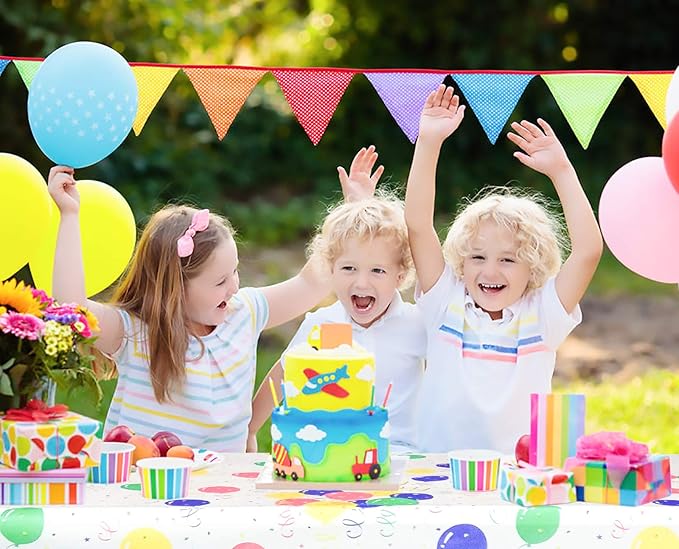 Mulbozy Colorful Balloons Plastic Tablecloth Rectangle - 2 Pcs Party Tablecloth Disposable for Party, Happy Birthday, Baby Shower Decorations Supplies 108 x 54 inch