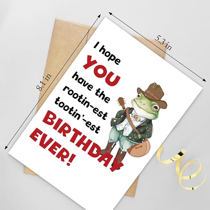 Frog Cowboy Birthday Card for Men Women, Funny Frog Birthday Card for Friend, Cute Birthday Card for Him Her, You Have The Rootinest Tootinest Birthday Ever