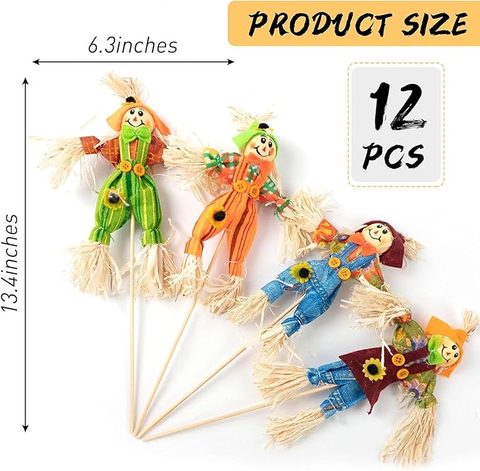 ZAUGONTW 12 PCS Halloween Scarecrow Decoration Outdoor, Fall Harvest Scarecrow Decor, Standing Scarecrows Decorations for Garden, Home, School, Yard, Porch, Thanksgiving Décor
