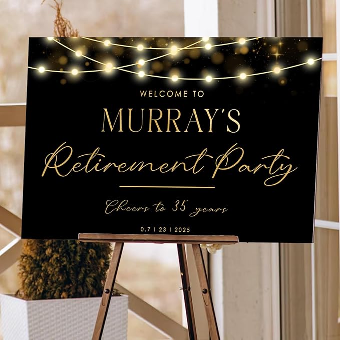 Modern Retirement Party Welcome Sign, Black and Gold Minimal Retirement Celebration Yard Sign, Retired Party Decor, Customizable Name & Date - Multiple Sizes